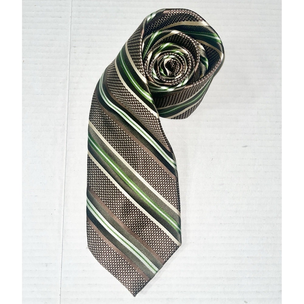 Bruno Piattelli Silk Tie Men's OS Brown Green Striped 100%‎ Silk Professional